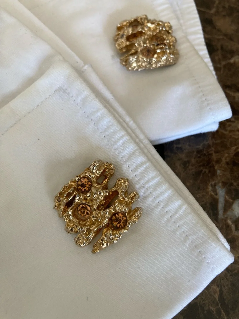 Vintage SWANK Brutalist Gold Tone Cufflinks Amber Rhinestones Mid Century Price